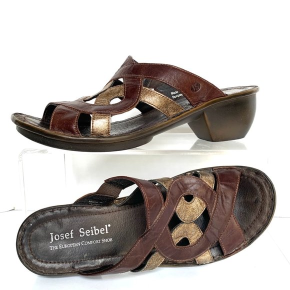 Josef Seibel European Comfort Shoe Gold/Brown Chunk Heel Slip On Size 40 - Picture 1 of 5
